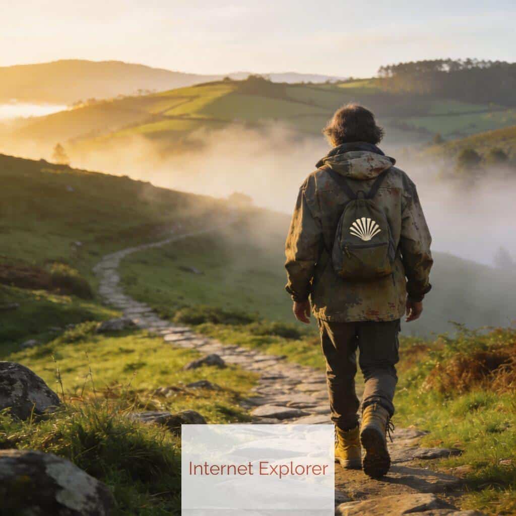 Hombre andando en el camino de santiago